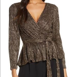 Eliza J metallic faux wrap top